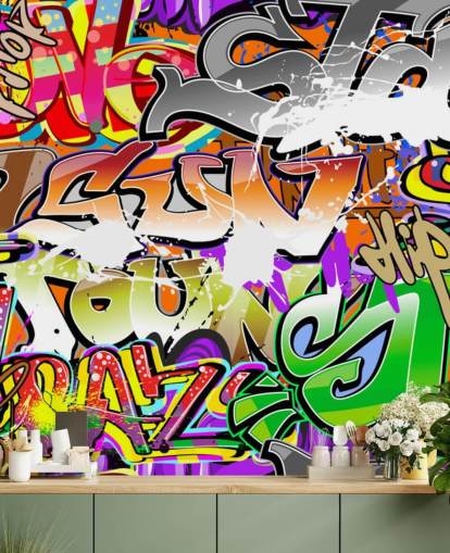colorful graffiti wallpaper mural called Urban Graffiti Art for bedrooms