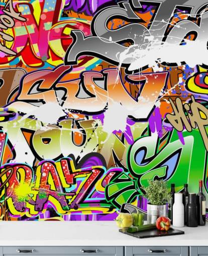 carta da parati murale con graffiti colorati chiamata Urban Graffiti Art per camere da letto