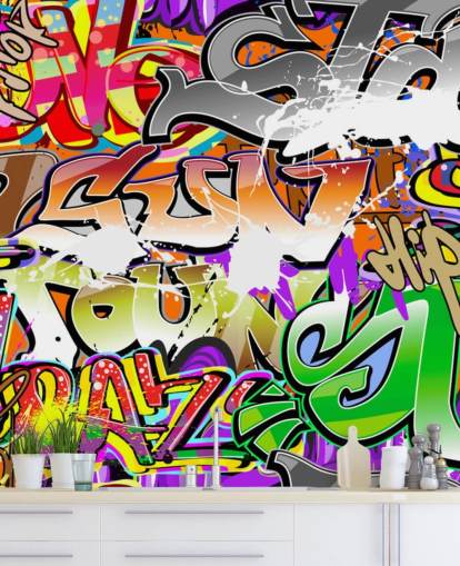 carta da parati murale con graffiti colorati chiamata Urban Graffiti Art per camere da letto