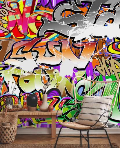 colorful graffiti wallpaper mural called Urban Graffiti Art for bedrooms