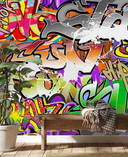 colorful graffiti wallpaper mural called Urban Graffiti Art for bedrooms