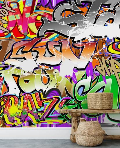 colorful graffiti wallpaper mural called Urban Graffiti Art for bedrooms