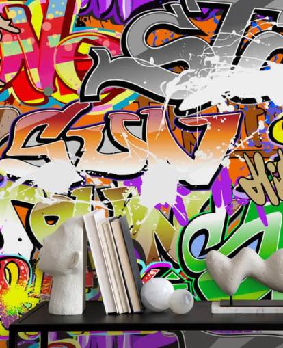 Buntes Graffiti-Tapeten-Wandbild namens Urban Graffiti Art für Schlafzimmer