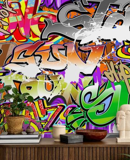 colorido mural de papel pintado de graffiti llamado Urban Graffiti Art para dormitorios