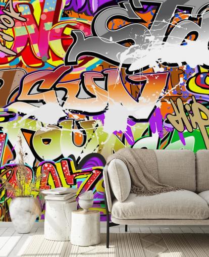 colorido mural de papel pintado de graffiti llamado Urban Graffiti Art para dormitorios colorido mural de papel pintado de graffiti llamado Urban Graffiti Art para dormitorios