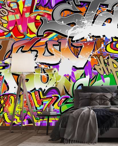 farverigt graffiti tapet vægmaleri kaldet Urban Graffiti Art til soveværelser