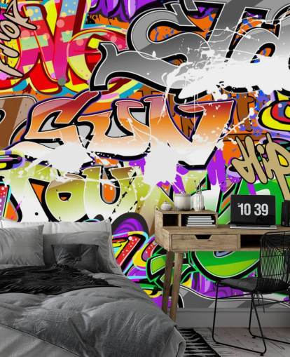 farverigt graffiti tapet vægmaleri kaldet Urban Graffiti Art til soveværelser