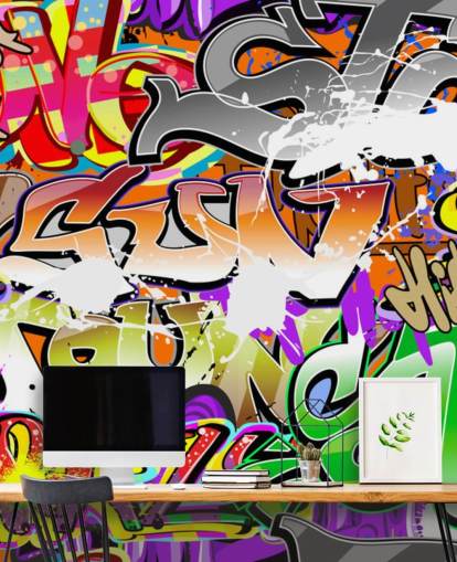 colorido mural de papel pintado de graffiti llamado Urban Graffiti Art para dormitorios