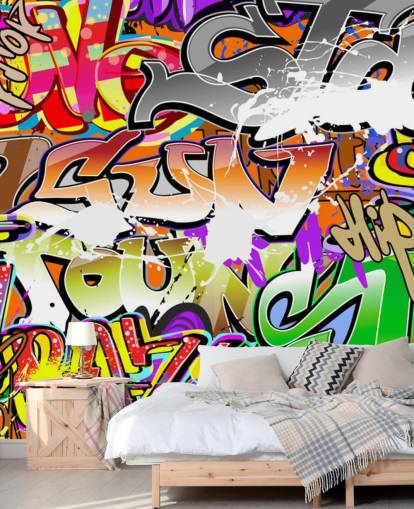 Buntes Graffiti-Tapeten-Wandbild namens Urban Graffiti Art für Schlafzimmer