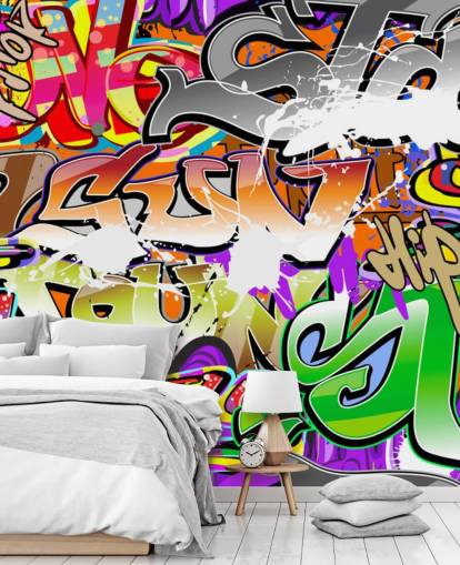 colorful graffiti wallpaper mural called Urban Graffiti Art for bedrooms