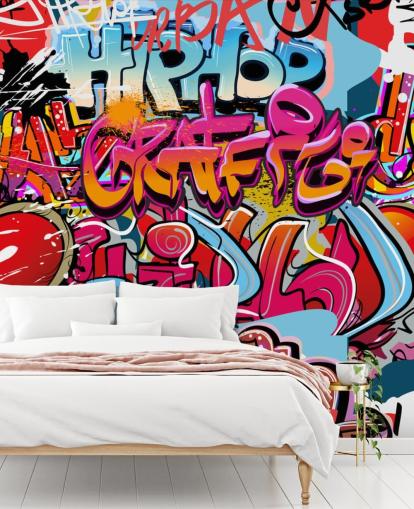 fargerikt tilpasset graffiti tapet veggmaleri kalt Hip Hop Graffiti for tenåringens soverom fargerikt tilpasset graffiti tapet veggmaleri kalt Hip Hop Graffiti for tenåringens soverom