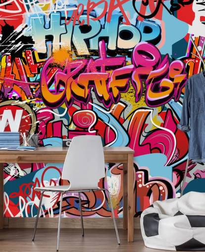 Buntes individuelles Graffiti-Tapeten-Wandbild namens Hip Hop Graffiti für das Schlafzimmer eines Teenagers