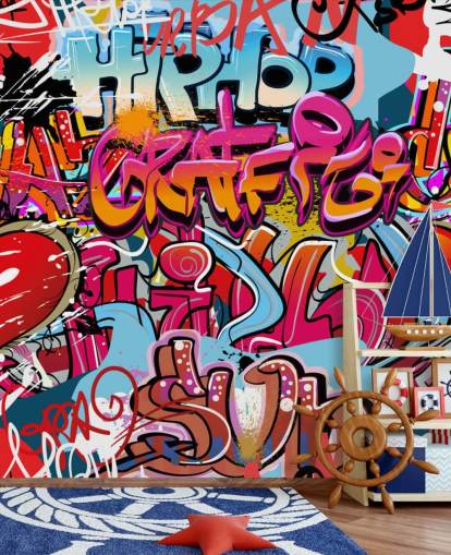 colourful custom graffiti wallpaper mural called Hip Hop Graffiti for teen's bedroom