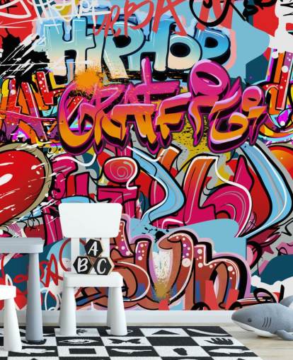 colorido mural de papel pintado personalizado llamado Hip Hop Graffiti para dormitorio de adolescentes colorido mural de papel pintado personalizado llamado Hip Hop Graffiti para dormitorio de adolescentes
