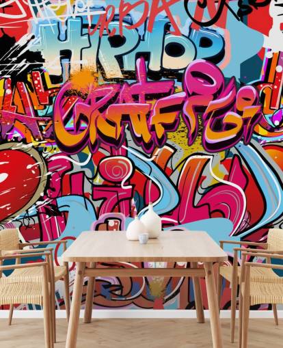 colorido mural de papel pintado personalizado llamado Hip Hop Graffiti para dormitorio de adolescentes