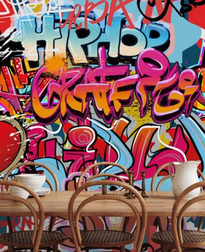 colorful custom graffiti wallpaper mural called Hip Hop Graffiti for teen's bedroom