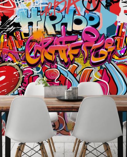 Buntes individuelles Graffiti-Tapeten-Wandbild namens Hip Hop Graffiti für das Schlafzimmer eines Teenagers Buntes individuelles Graffiti-Tapeten-Wandbild namens Hip Hop Graffiti für das Schlafzimmer eines Teenagers