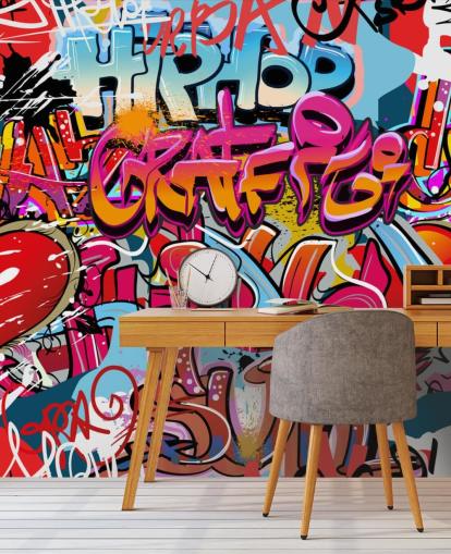 Buntes individuelles Graffiti-Tapeten-Wandbild namens Hip Hop Graffiti für das Schlafzimmer eines Teenagers