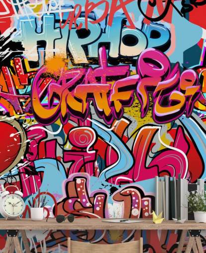 colorful custom graffiti wallpaper mural called Hip Hop Graffiti for teen's bedroom