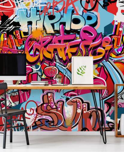 colorido mural de papel pintado personalizado llamado Hip Hop Graffiti para dormitorio de adolescentes colorido mural de papel pintado personalizado llamado Hip Hop Graffiti para dormitorio de adolescentes