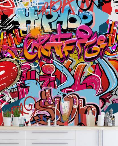 papier peint graffiti personnalisé coloré appelé Hip Hop Graffiti pour chambre d'adolescent papier peint graffiti personnalisé coloré appelé Hip Hop Graffiti pour chambre d'adolescent