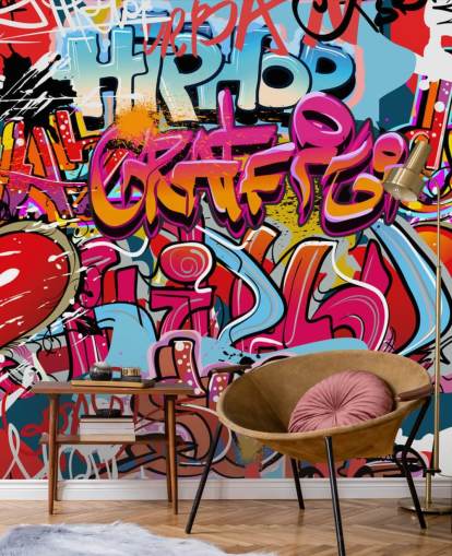 Buntes individuelles Graffiti-Tapeten-Wandbild namens Hip Hop Graffiti für das Schlafzimmer eines Teenagers