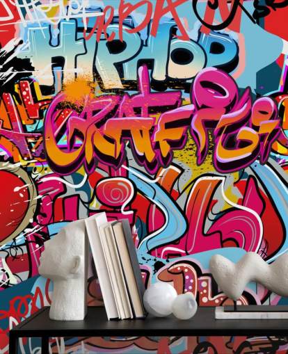 colorido mural de papel pintado personalizado llamado Hip Hop Graffiti para dormitorio de adolescentes