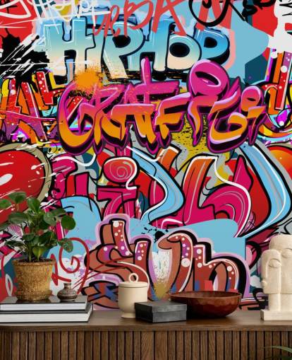 fargerikt tilpasset graffiti tapet veggmaleri kalt Hip Hop Graffiti for tenåringens soverom fargerikt tilpasset graffiti tapet veggmaleri kalt Hip Hop Graffiti for tenåringens soverom