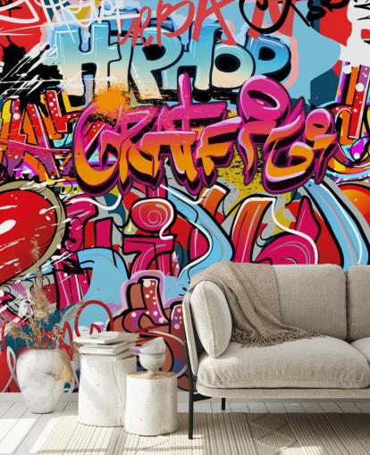 papier peint graffiti personnalisé coloré appelé Hip Hop Graffiti pour chambre d'adolescent papier peint graffiti personnalisé coloré appelé Hip Hop Graffiti pour chambre d'adolescent