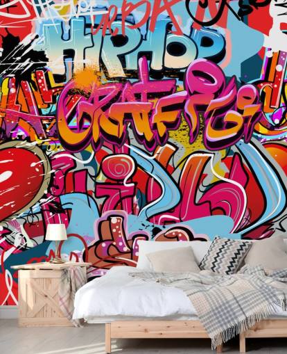 Buntes individuelles Graffiti-Tapeten-Wandbild namens Hip Hop Graffiti für das Schlafzimmer eines Teenagers