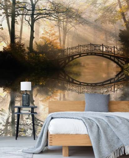 customizable autumn lake wall mural called Old Bridge in Autumn customizable autumn lake wall mural called Old Bridge in Autumn