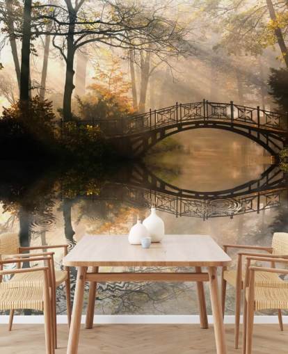 mural de pared personalizable de un lago otoñal llamado Puente Viejo en otoño mural de pared personalizable de un lago otoñal llamado Puente Viejo en otoño
