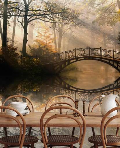 personalisierbares Herbstsee-Wandbild mit dem Titel Alte Brücke im Herbst