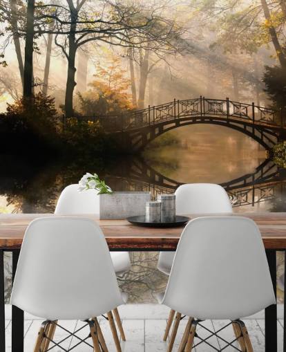 peinture murale personnalisable sur le lac d'automne appelée Old Bridge in Autumn peinture murale personnalisable sur le lac d'automne appelée Old Bridge in Autumn