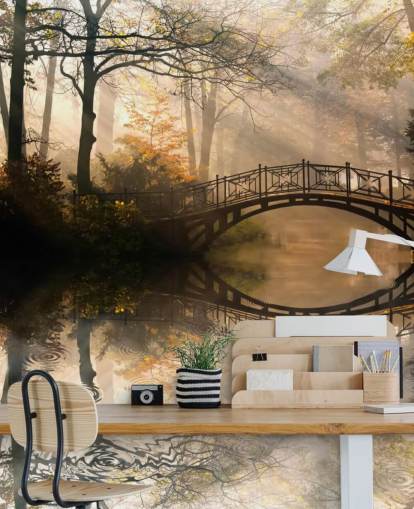 peinture murale personnalisable sur le lac d'automne appelée Old Bridge in Autumn