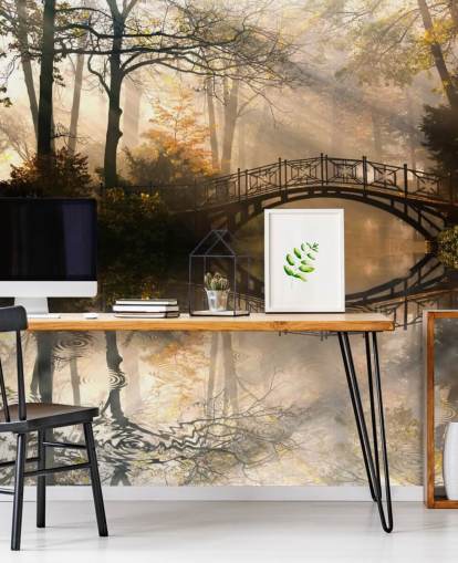 customizable autumn lake wall mural called Old Bridge in Autumn