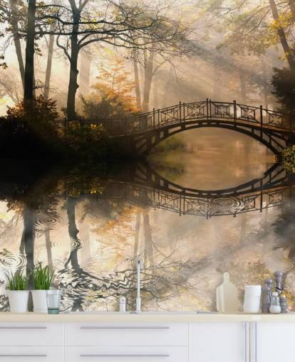 customisable autumn lake wall mural called Old Bridge in Autumn