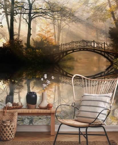 customizable autumn lake wall mural called Old Bridge in Autumn