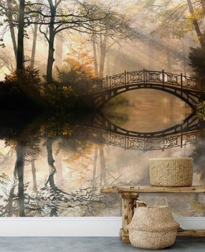 mural de pared personalizable de un lago otoñal llamado Puente Viejo en otoño mural de pared personalizable de un lago otoñal llamado Puente Viejo en otoño