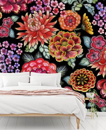 bright colourful flowers on black background