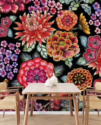 bunte Blumen auf schwarzem Hintergrund bunte Blumen auf schwarzem Hintergrund