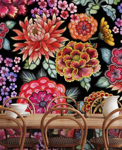 bright colourful flowers on black background