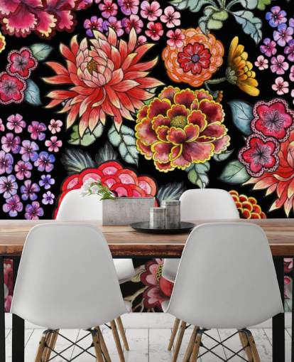 bright colourful flowers on black background