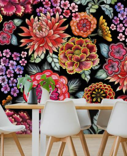 fiori colorati luminosi su sfondo nero