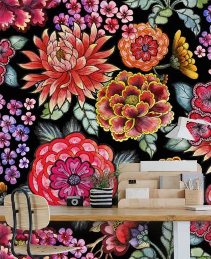 bunte Blumen auf schwarzem Hintergrund