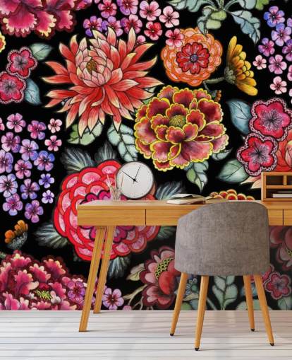 bunte Blumen auf schwarzem Hintergrund bunte Blumen auf schwarzem Hintergrund