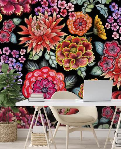 bunte Blumen auf schwarzem Hintergrund