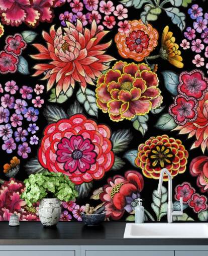 bunte Blumen auf schwarzem Hintergrund bunte Blumen auf schwarzem Hintergrund