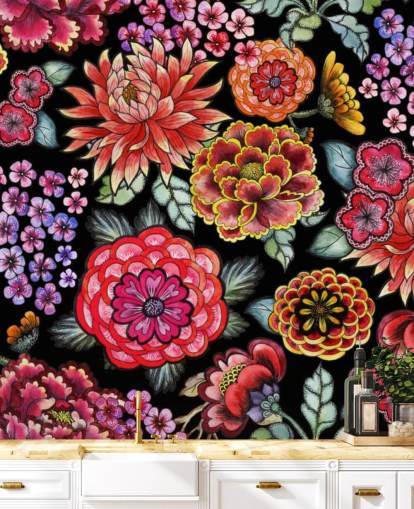 bright colourful flowers on black background bright colourful flowers on black background