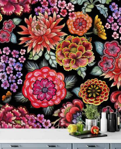 fiori colorati luminosi su sfondo nero